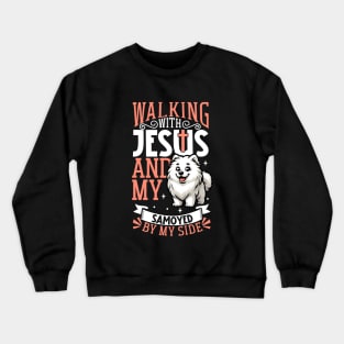 Jesus and dog - Samoyed dog Crewneck Sweatshirt